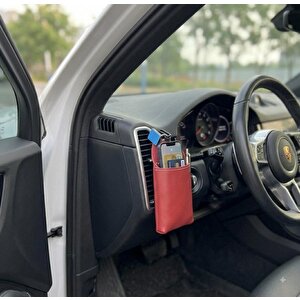 Hyundai Ioniq 5 Uyumlu Araç İçi Deri Ceplik Telefon Ve Kartlık Pratik Düzenleyici Kirmizi Kırmızı