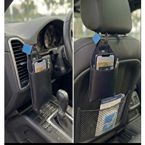 Hyundai Ioniq 5 Uyumlu Araç İçi Deri Ceplik Telefon Ve Kartlık Pratik Düzenleyici Si̇yah Siyah