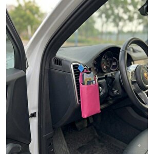 Seat Leon Station Wagon Uyumlu Araç İçi Deri Ceplik Telefon Ve Kartlık Pratik Düzenleyici Pembe Pembe