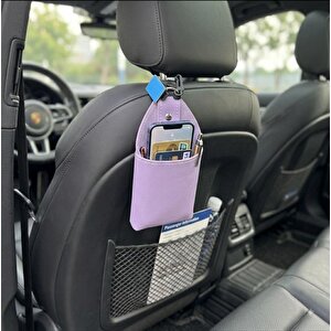 Hyundai Elantra 2011-2015 Uyumlu Araç İçi Deri Ceplik Telefon Ve Kartlık Pratik Düzenleyici Li̇la Lila