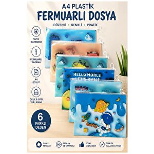 Fermuarlı Dosya Renkli A4 6 Adet Fixpoint 2380 Plastik Desenli Fermuarlı Zarf Dosya Ödev Evrak Belge Saklama