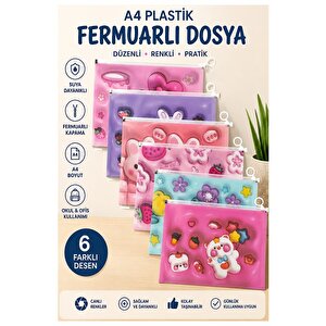 Fermuarlı Dosya Renkli A4 6 Adet Fixpoint 2380 Plastik Desenli Fermuarlı Zarf Dosya Ödev Evrak Belge Saklama