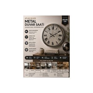 Atlas Si̇lver Metal Duvar Saati̇ 40 Cm
