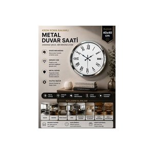 Krom Roma Rakamli Metal Modern Duvar Saati̇ 40 Cm