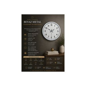 Beyaz Metal Standart Duvar Saati̇ 40 Cm