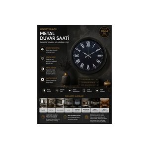 Luxury Black Metal Duvar Saati̇ 40 Cm