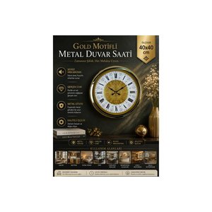 Gold Moti̇fli̇ Metal Duvar Saati̇ 40 Cm