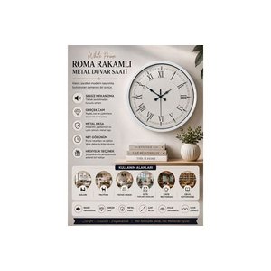 Beyaz Metal Retro Duvar Saati̇ 40 Cm