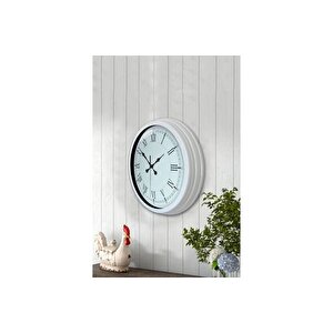 Beyaz Metal Retro Duvar Saati̇ 40 Cm