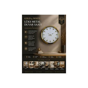 Gold & Whi̇te Lüks Tasarim Gold Metal Duvar Saati̇ 40 Cm