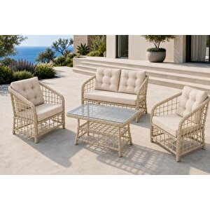 Atakum 4 Ki̇şi̇li̇k Mi̇nderli̇ Rattan Bahçe Balkon Oturma Grubu, Bej