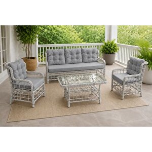 Hi̇lvan 5 Ki̇şi̇li̇k Mi̇nderli̇ Rattan Bahçe Balkon Oturma Grubu, Gri̇