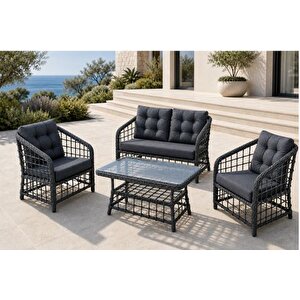Atakum 4 Ki̇şi̇li̇k Mi̇nderli̇ Rattan Bahçe Balkon Oturma Grubu, Antrasi̇t