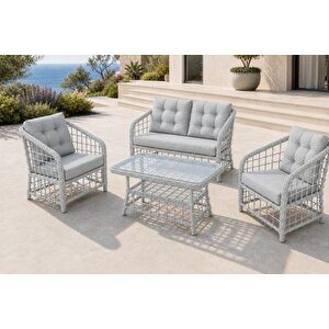 Atakum 4 Ki̇şi̇li̇k Mi̇nderli̇ Rattan Bahçe Balkon Oturma Grubu, Gri̇