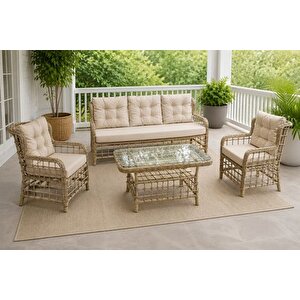 Hi̇lvan 5 Ki̇şi̇li̇k Mi̇nderli̇ Rattan Bahçe Balkon Oturma Grubu, Kahverengi̇