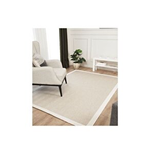 Kolay Temi̇zlenen Yikanabi̇li̇r Bordürlü Si̇sal Hali, 80x150, Krem