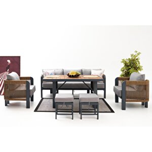 Domi̇no Bahçe Balkon Oturma Grubu (3+1+1+masa+2 Puf)