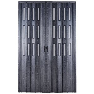 Akordiyon Kapı  258x233 Karaağaç Camlı Çift Açılım Kalın Kapı Katlanır Akordeon Pvc Anahtar Kilitli 258x233 cm