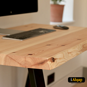 Bir Kenar Düz Sedir Kütük Masa Tablası|doğal Kenarlı No8 | Kalınlık 4 Cm | Sedir Renk 80x120 cm