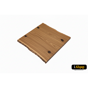 Doğal Kenarlı Sedir Kütük Masa Tablası|kare Ahşap Yemek Ofis No9 | Kalınlık 4 Cm | Meşe Renk 100x100 cm