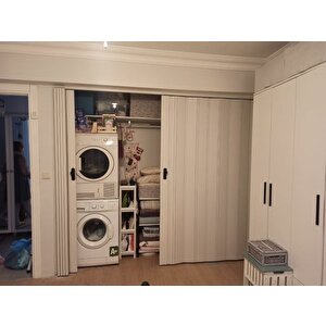 Akordiyon Kapı  272x199 Beyaz Camsız Çift Açılım Kalın Kapı Katlanır Akordeon Pvc Anahtar Kilitli 272x199 cm