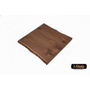 Doğal Kenarlı Sedir Kütük Masa Tablası|kare Yemek Ofis No9 | Kalınlık 4 Cm | Ceviz Renk 120x120 cm