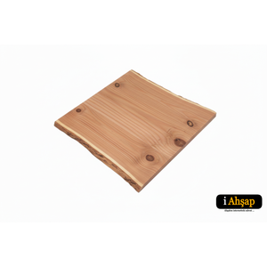 Doğal Kenarlı Sedir Kütük Masa Tablası|kare Yemek Ofis No9 | Kalınlık 4 Cm | Sedir Renk 90x90 cm
