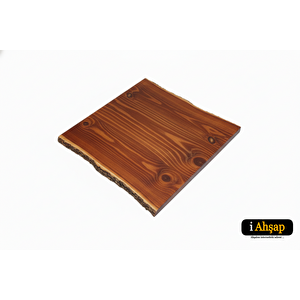 Doğal Kenarlı Sedir Kütük Masa Tablası|kare Yemek Ofis No9 | Kalınlık 4 Cm | Kestane Renk 70x70 cm