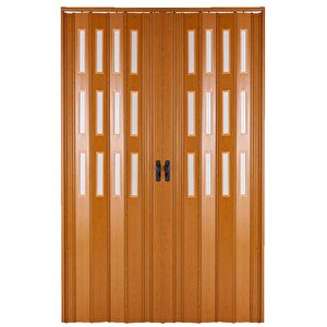 Akordiyon Kapı  148x245 Meşe Camlı Çift Açılım Kalın Kapı Katlanır Akordeon Pvc Anahtar Kilitli 148x245 cm