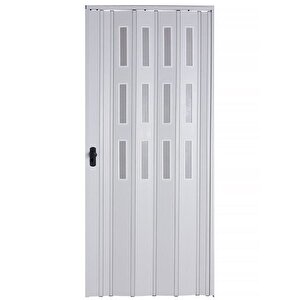 Akordiyon Kapı  136x250 Beyaz Camlı Kalın Kapı Katlanır Akordeon Pvc Anahtar Kilitli