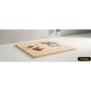 Kare Çam Masif Masa Tablası|masif Ahşap Ofis Yemek Masası No5 | Kalınlık 3 Cm | Çam Renk 120x120 cm