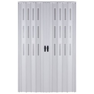 Akordiyon Kapı  230x233 Beyaz Camlı Çift Açılım Kalın Kapı Katlanır Akordeon Pvc Anahtar Kilitli 230x233 cm