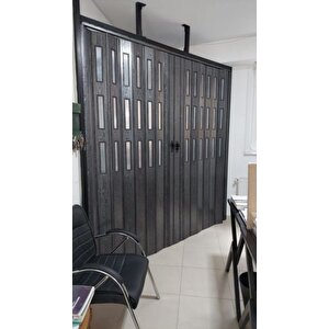 Akordiyon Kapı  134x238 Karaağaç Camlı Çift Açılım Kalın Kapı Katlanır Akordeon Pvc Anahtar Kilitli 134x238 cm