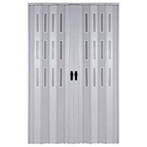 Akordiyon Kapı  188x250 Akçaağaç Camlı Çift Açılım Kalın Kapı Katlanır Akordeon Pvc Anahtar Kilitli