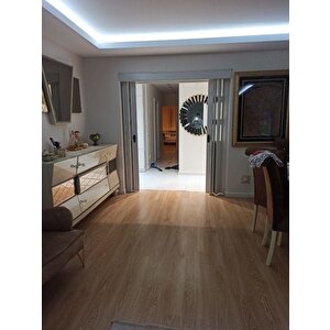 Akordiyon Kapı  188x250 Akçaağaç Camlı Çift Açılım Kalın Kapı Katlanır Akordeon Pvc Anahtar Kilitli