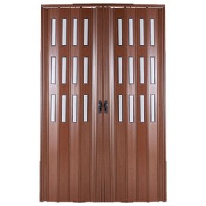 Akordiyon Kapı  175x221 Ceviz Camlı Çift Açılım Kalın Kapı Katlanır Akordeon Pvc Anahtar Kilitli 175x221 cm