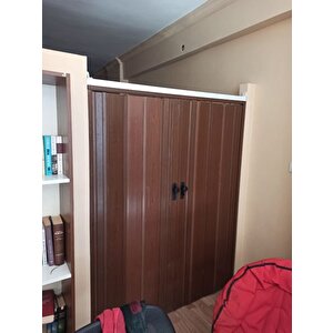 Akordiyon Kapı  216x250 Ceviz Camsız Çift Açılım Kalın Kapı Katlanır Akordeon Pvc Anahtar Kilitli