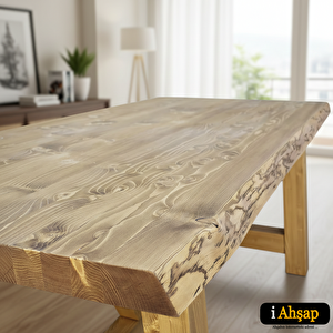 Doğal Kenarlı Sedir Kütük Masa Tablası|masif Ahşap Yemek No1 | Kalınlık 4 Cm | Çam Renk 70x100 cm