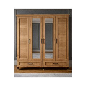 Barlas 4 Kapılı Gardırop Elbise Dolabı Askılı Raflı Yatak Odası Dolabı