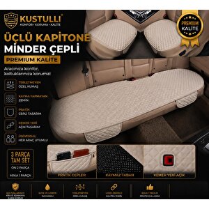 3'lü Kapitone Terletmeyen Oto Koltuk Minder Cepli Model (krem)