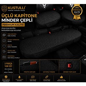 3'lü Kapitone Terletmeyen Oto Koltuk Minder Cepli Model (siyah)