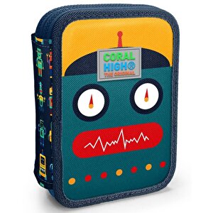 Kids Lacivert Çivit Robot Desenli Çift Katlı Kalem Çanta 31121