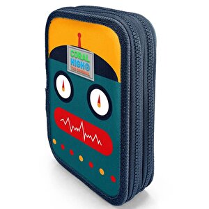 Kids Lacivert Çivit Robot Desenli Çift Katlı Kalem Çanta 31121