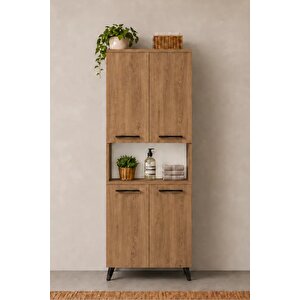 Enda Home Listra 4 Kapaklı Çok Amaçlı Dolap 170,8 Cm,  Raflı, Ayaklı Depolama Dolabı - Atlantik Çam