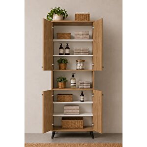 Enda Home Listra 4 Kapaklı Çok Amaçlı Dolap 170,8 Cm,  Raflı, Ayaklı Depolama Dolabı - Atlantik Çam