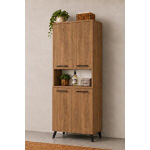Enda Home Listra 4 Kapaklı Çok Amaçlı Dolap 170,8 Cm,  Raflı, Ayaklı Depolama Dolabı - Atlantik Çam