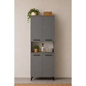 Enda Home Listra 4 Kapaklı Çok Amaçlı Dolap 170,8 Cm, Raflı, Ayaklı Depolama Dolabı - Antrasit