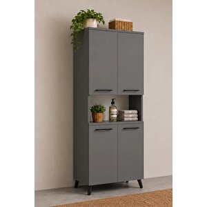 Enda Home Listra 4 Kapaklı Çok Amaçlı Dolap 170,8 Cm, Raflı, Ayaklı Depolama Dolabı - Antrasit
