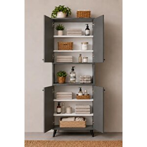 Enda Home Listra 4 Kapaklı Çok Amaçlı Dolap 170,8 Cm, Raflı, Ayaklı Depolama Dolabı - Antrasit