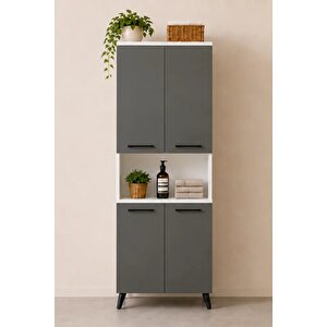 Enda Home Listra 4 Kapaklı Çok Amaçlı Dolap 170,8 Cm, Raflı, Ayaklı Depolama Dolabı Antrasit - Beyaz